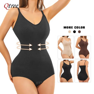 Qtree Full Body Shaper Shapewear Sculpting Sleeveless Tummy Control Bodysuit for Women Slim Waist Trainer with Hooks Plus Size