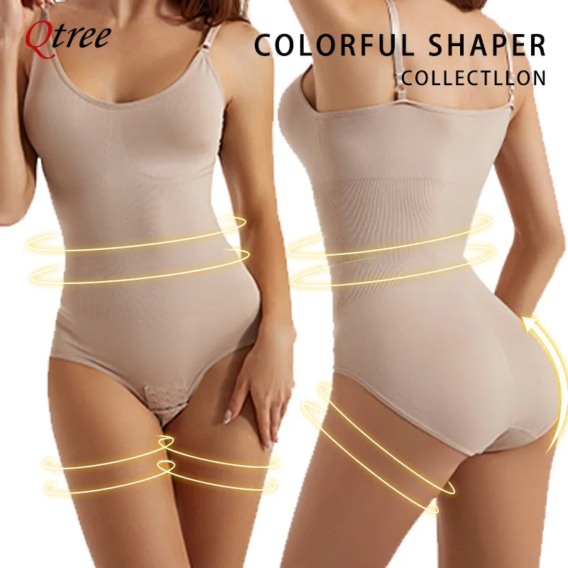 Qtree Full Body Shaper Shapewear Sculpting Sleeveless Tummy Control Bodysuit for Women Slim Waist Trainer with Hooks Plus Size